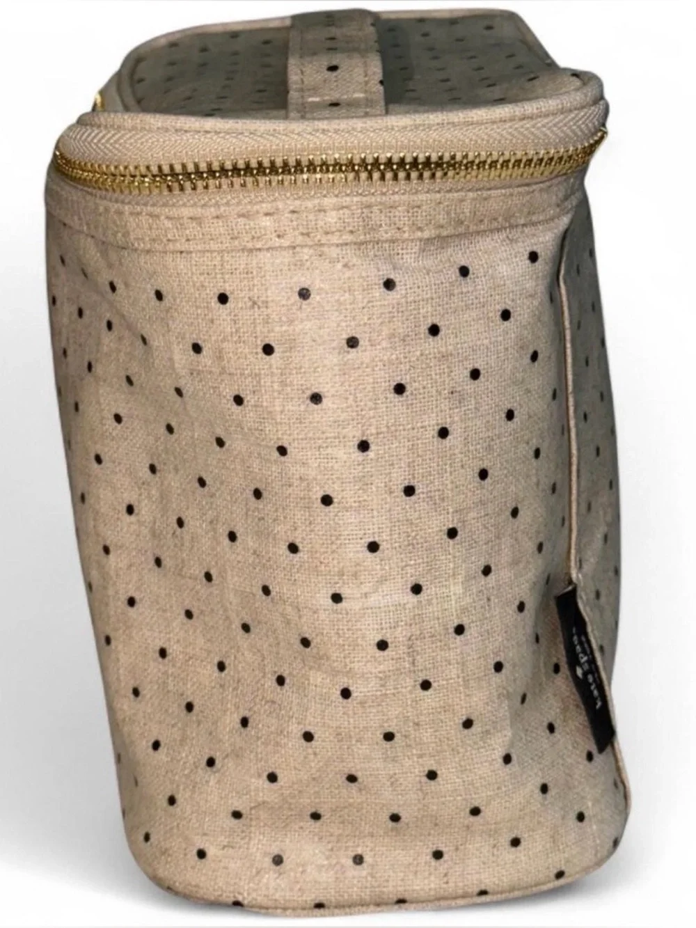 Kate Spade New York Beige Black Polka Dots Out To Lunch Linen Insulated Tote Bag